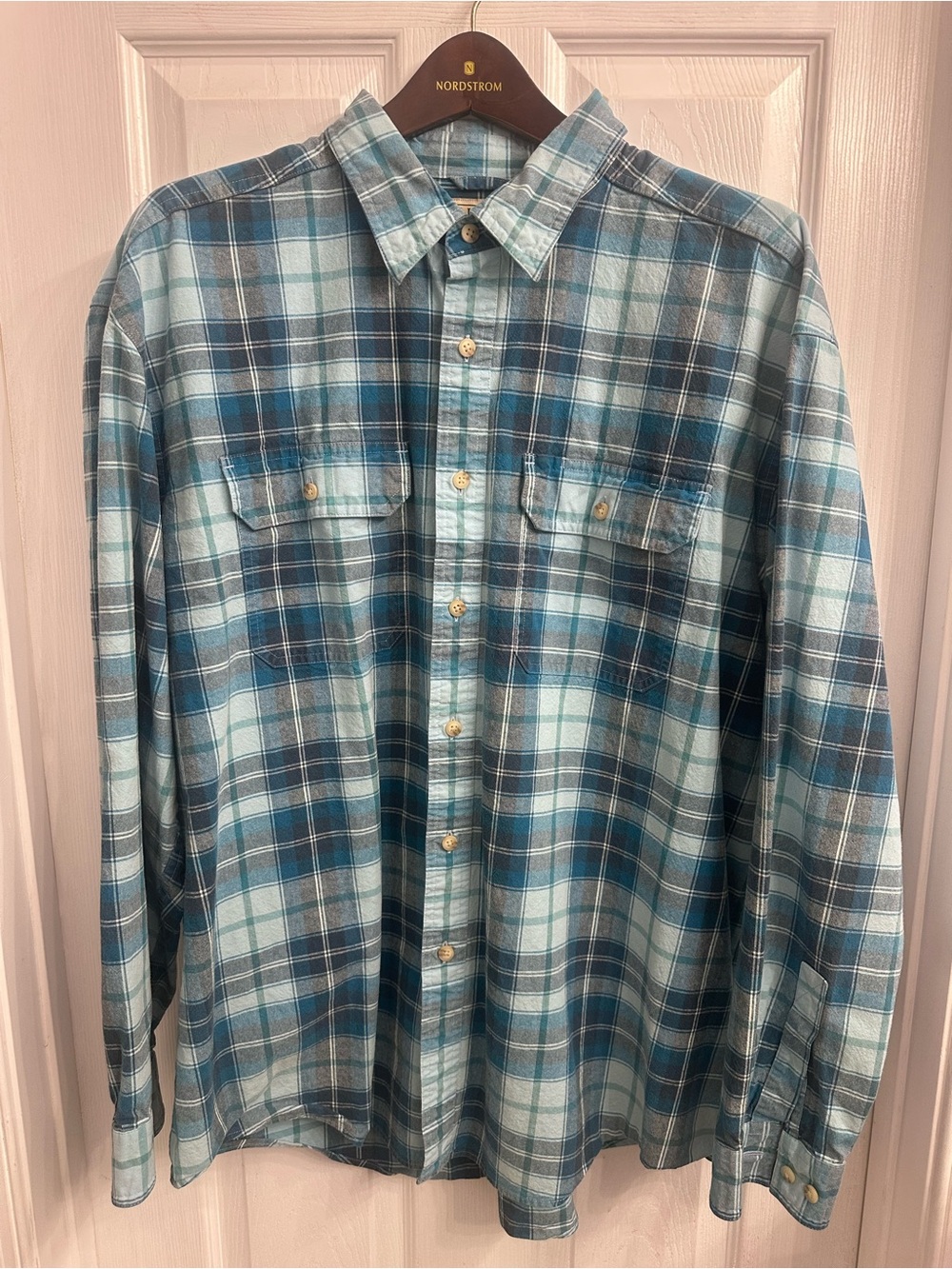 Men's Blue Plaid Button-Down Shirt - Heavyweight Cotton Shirt